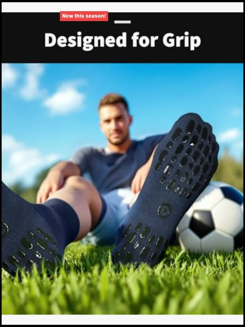 Non-Slip Grip Socks - Cushioned Athletic Socks for Men & Women - Crew Length,